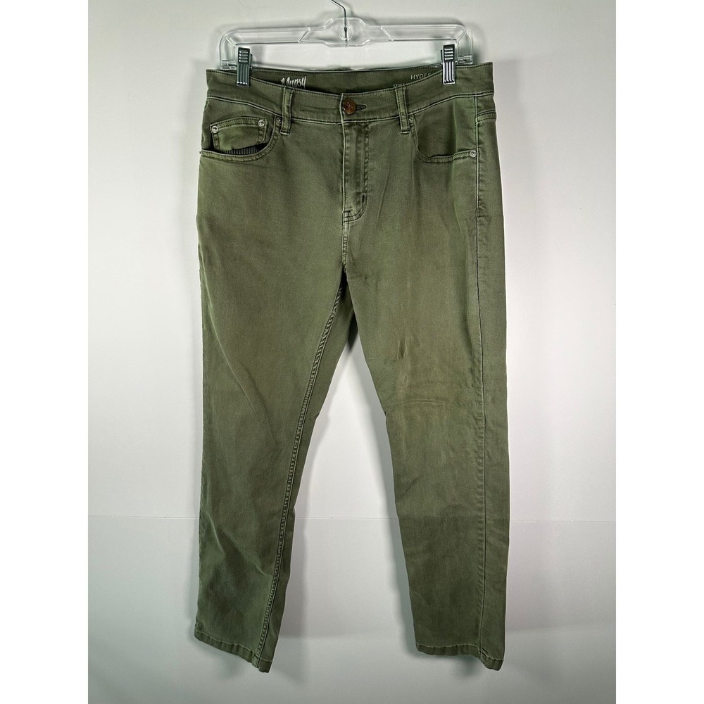 Mugsy Jeans Mens 31 Olive Slim Straight Stretch Five Pocket Rivet Button